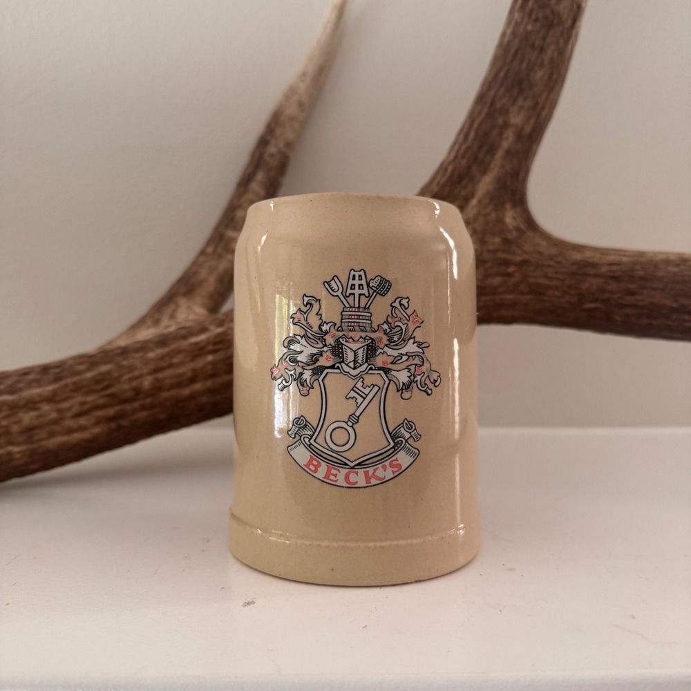 Vintage Becks Beer Stein Gerz German Stoneware 0.5L Mug Crest Logo Beige